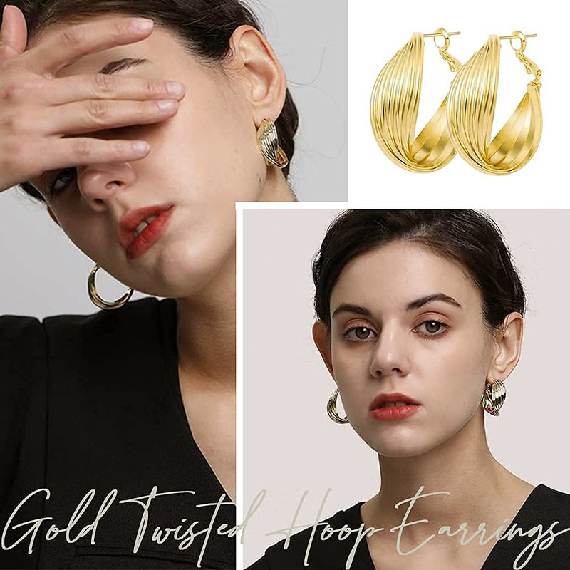 [Australia] - Chunky Gold Hoop Earrings Set for Women, 9 Pair 14K Gold Plated Thick Open Small/Big Hoops Jewelry Gift A-Gold 