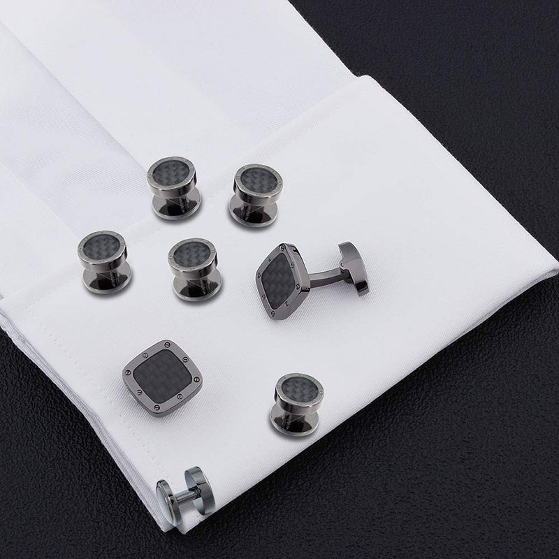 [Australia] - HAWSON Black Cufflinks and Tuxedo Shirt Stud Set for Men - Wedding Business Parties in Gift Box 