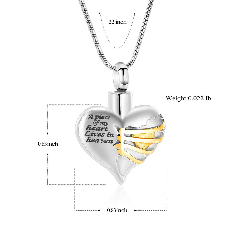 [Australia] - Heart Cremation Urn Necklace Pendant for Human Ashes - A Piece of My Heart Lives in Heaven Memorial Keepsakes Cremation Jewelry Gold 