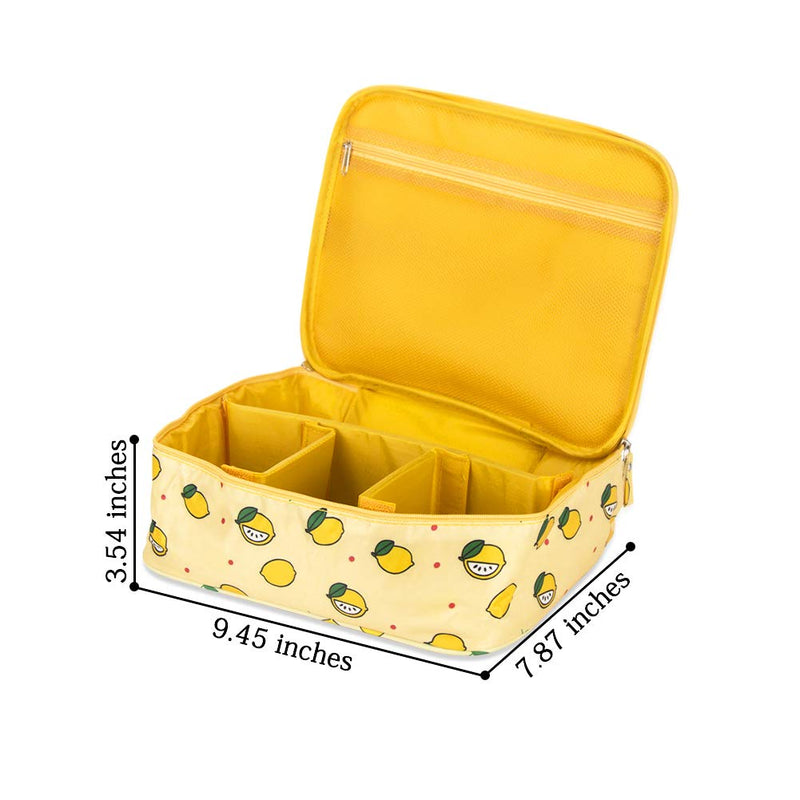 [Australia] - Frjjthchy Fresh Lemon Pattern Cosmetic Bag Multi-layer Portable Toiletry Organizer Travel Case (Yellow) Yellow 
