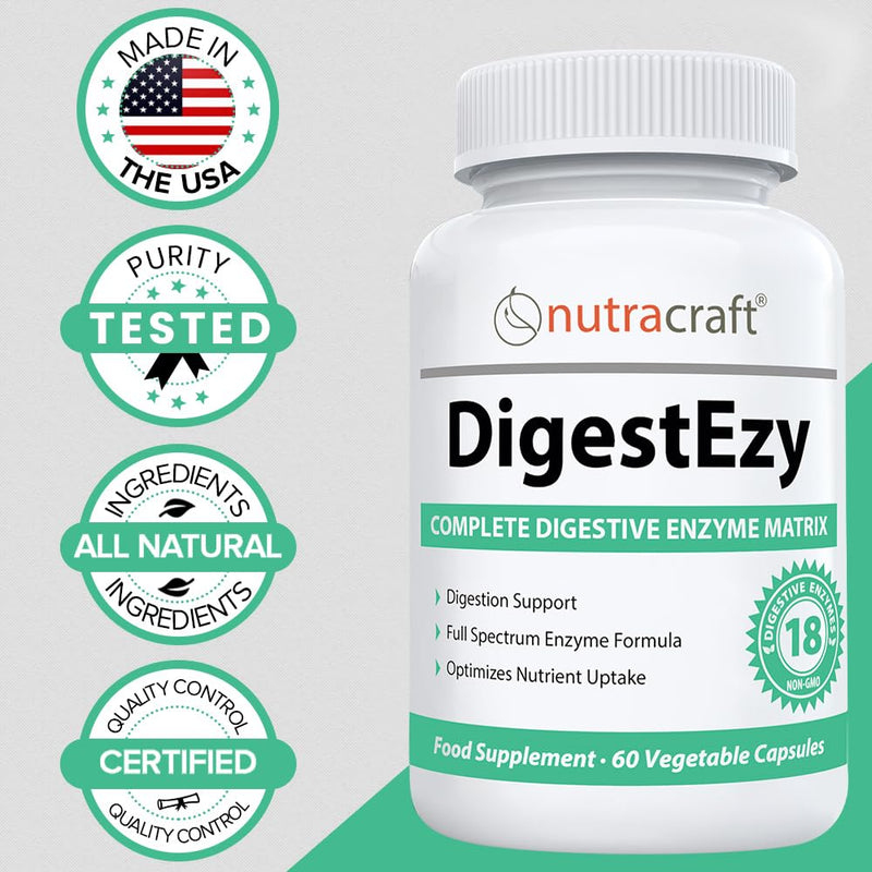 [Australia] - DigestEzy #1 Digestive Enzyme Supplement | Money Back Guarantee | Best Multi-Enzyme Formula to Optimize Digestion | Increase Energy & Support Digestive Health | 60 Capsules 