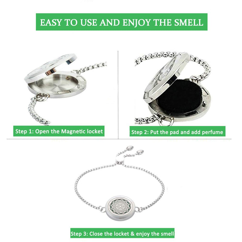 [Australia] - Aromatherapy Essential Oil Diffuser Bracelet Flower Jewelry Stainless Steel Locket Cuff Bangle Bracelet with 8 Refill Pads Flower Bracelet 