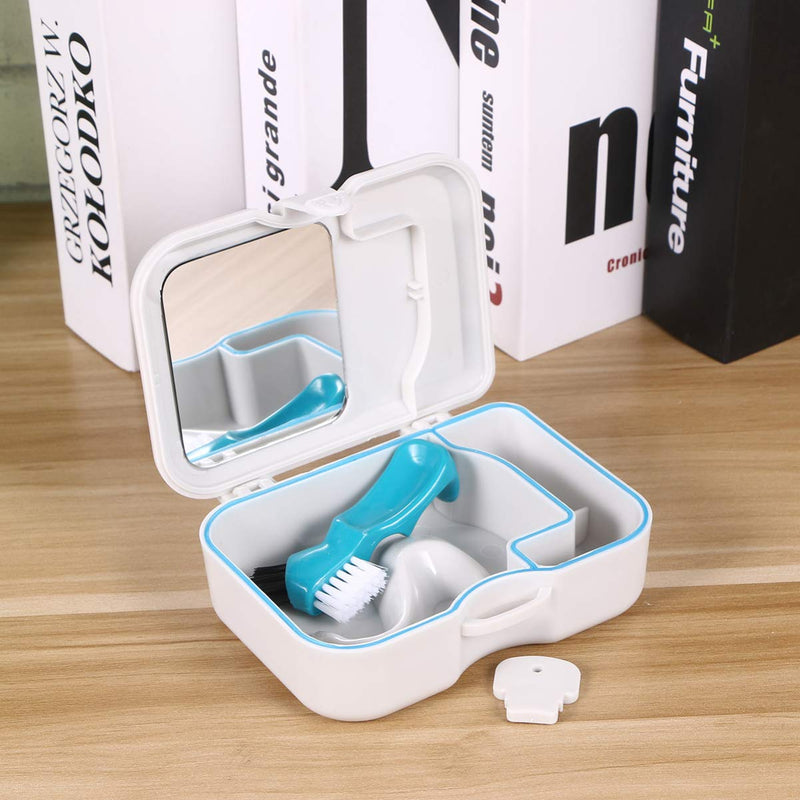 [Australia] - Healifty False Teeth Container with Mirror Retainer Brush Denture Case Box Denture Storage Kit 