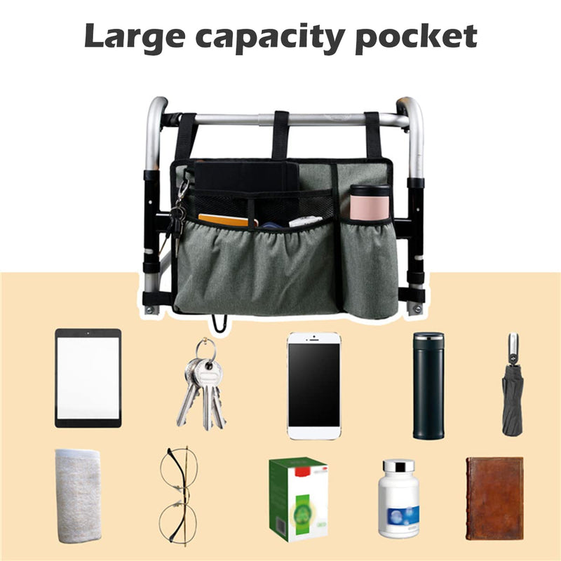 [Australia] - Jetcloud Walking Frame Bag with Cup Holder Large Capacity Walker Basket Folding Double Side Rollator Wheelchair Organizer Pouch Acessories Tote(grey) Grey 