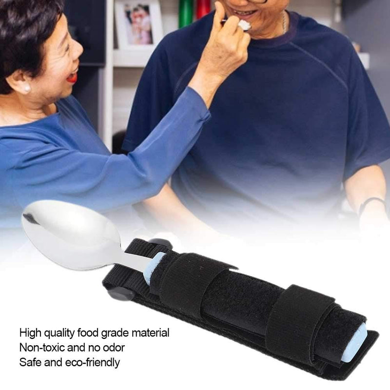 [Australia] - Easy Grip Eating Aids Spoon Adaptive Eating Utensils Rotating Stainless Steel Holder Silverware Set Elderly Care Spoon Arthritis Disabled Patient Dining Scoop Utensil with Auxiliary Strap 
