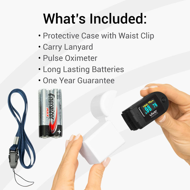 [Australia] - Vive Pulse Oximeter Bluetooth, Fingertip Oxygen Meter with Case, Batteries, Lanyard - Pulse-Oximeter Medical Grade Blood Oxygen Saturation Monitor for sp02, Home - Used for Sports, Aviation 