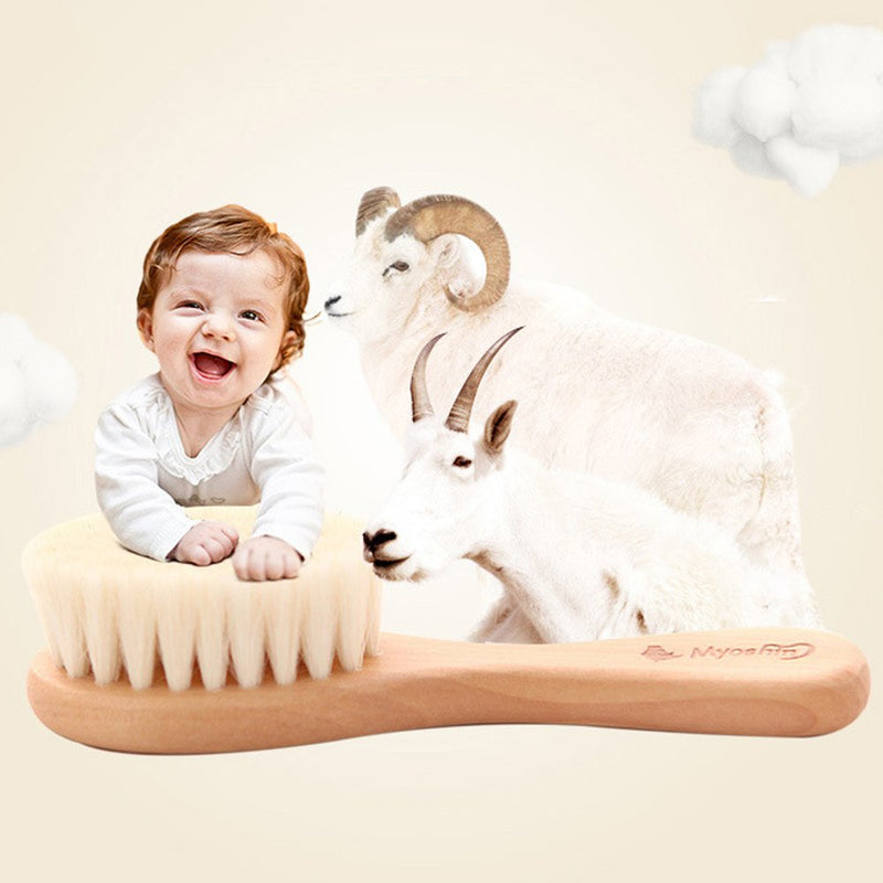 [Australia] - TAMUME Easy Grip Soft Goat Hair Baby Brush and Comb Set, Organic Wooden Brush Massager, Natural Wooden Hair Comb (Brush Set) Brush Set 