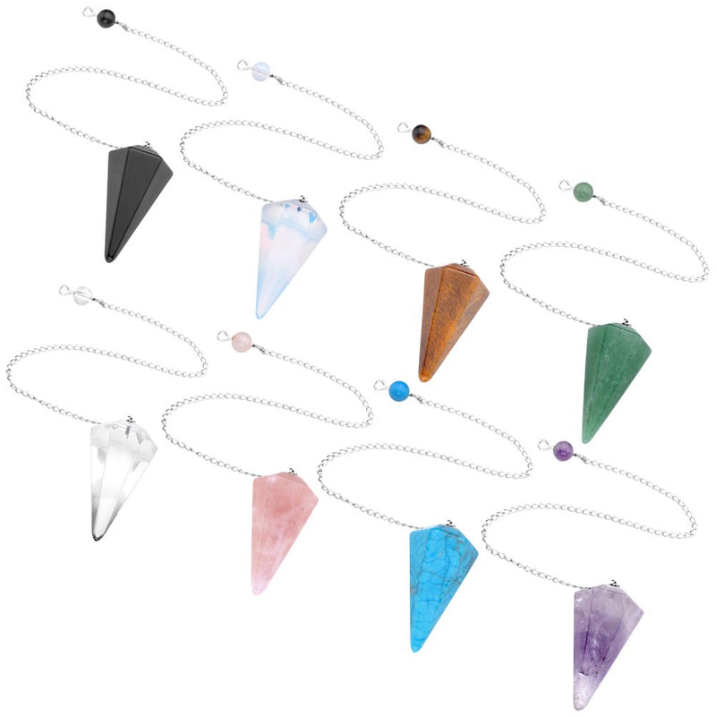 [Australia] - Top Plaza Natural Amethyst Rose Quartz Clear Crystal Opalite Multifaceted Pointed Pendulums Reiki Healing Pendants (1 Set (8pcs)) 1 Set (8pcs) 