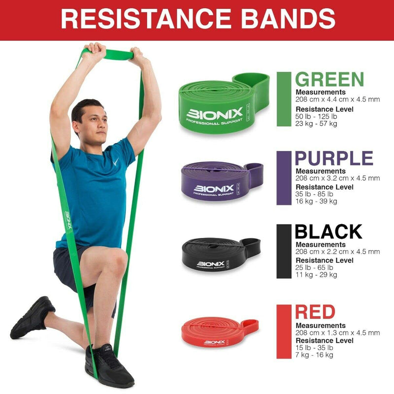 [Australia] - Bionix Pull Up Assistance Bands - Thick, Heavy & Long Latex Exercise Resistance Training Loop Band Set Chin Up Assist, Stretching, Workout, Powerlifting, Yoga Pilates, Legs Glutes Toning - Boost Mobility & Strength For Men and Women Black 