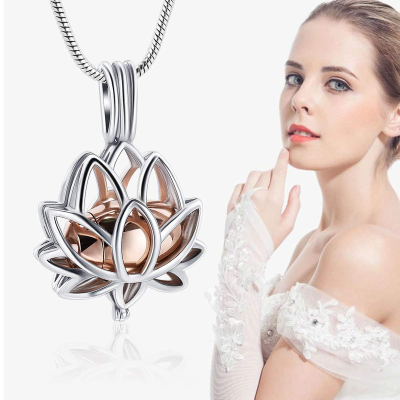 [Australia] - Cremation Jewelry Urn Pendant Necklace with Hollow Urn Cremation Jewelry for Ashes Lotus Flower Shape RoseGold lotus 