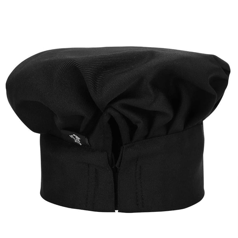 [Australia] - XINCHIA Unisex Chef Hat Adjustable Elastic Kitchen Chef Cap for Women and Men Breathable Cotton Baker Cooking Chef Hat Elastic Band Round-Top Cozy Baking Hat for Adults House Hotel Restaurant Use Black 
