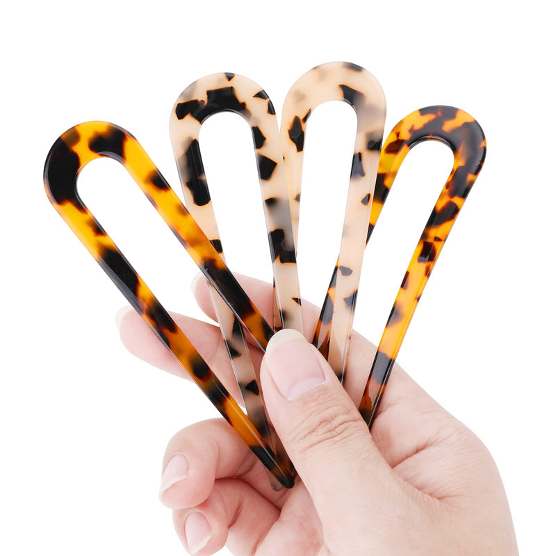 [Australia] - Sibba 4 Pieces U Shaped Hair Pin French Style Cellulose Acetate Tortoise Shell Fork Sticks Updo Chignon Pin for women Girls Hairstyle Accessories 