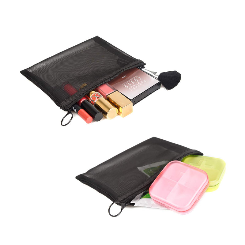 [Australia] - Patu Zipper Mesh Bags, Pack of 4 (S/M/L & Pencil Pouch), Beauty Makeup Cosmetic Accessories Organizer, Travel Toiletry Kit Set Storage Case, Black Black (4 pcs) 