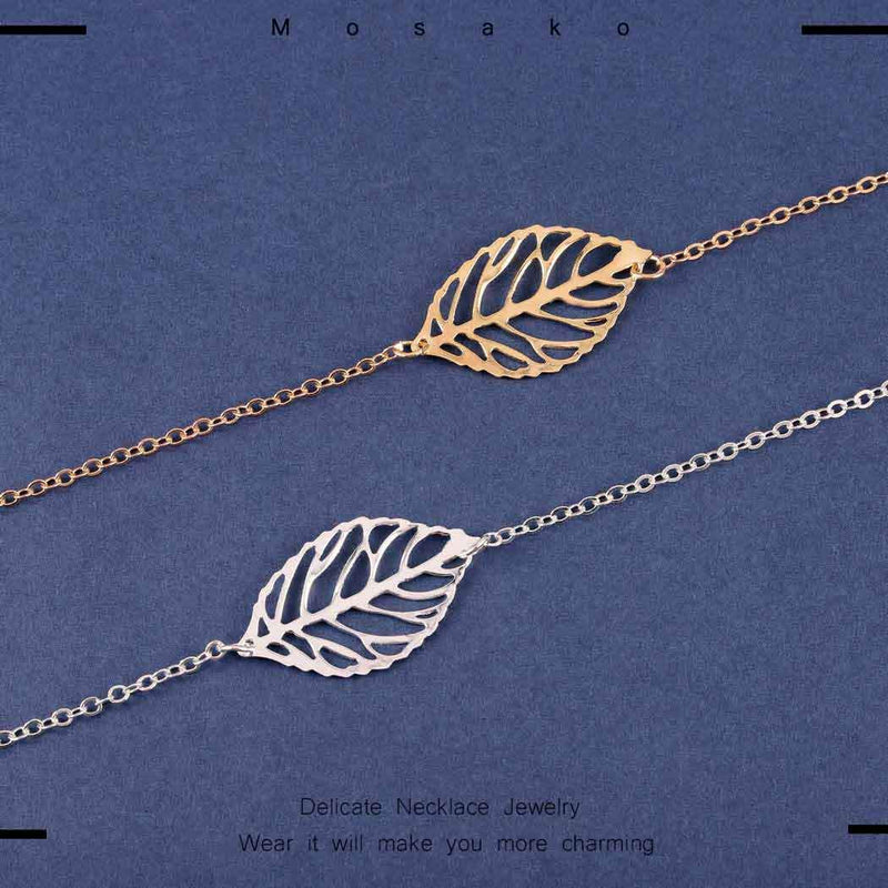 [Australia] - Mosako Boho Shhort Necklace Leaf Pendant Necklace Chain Jewelry for Women and Girls (Gold) Gold 