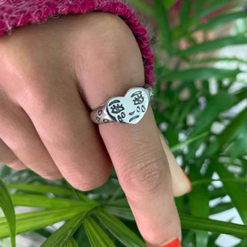 [Australia] - JIAHATE Sad Face Ring,Women Girls Streetwear Open Fun Cartoon Crying Face Tear Drop Weep Adjustable Statement Rings Crying face ring 