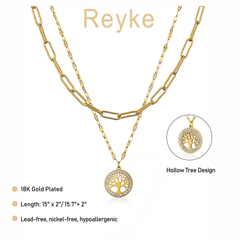[Australia] - Reyke 18K Layered Necklaces for Women Girls, Gold Chain Necklace Dainty Tree Coin Pendant | Paperclip Chain Choker | Layering Necklaces Set for Women Teen Girl Jewelry Gift NEW 