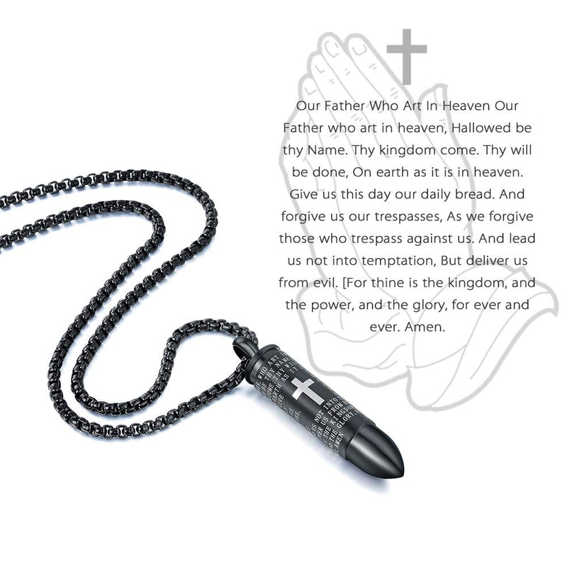 [Australia] - JAYUMO Stainless Steel Cremation Urn Jewelry for Ashes Keepsake Memorial Lord’s Prayer Cross Bullet Pendant Necklace for Men 20 Inch Chain,Gold Silver Black Necklace 