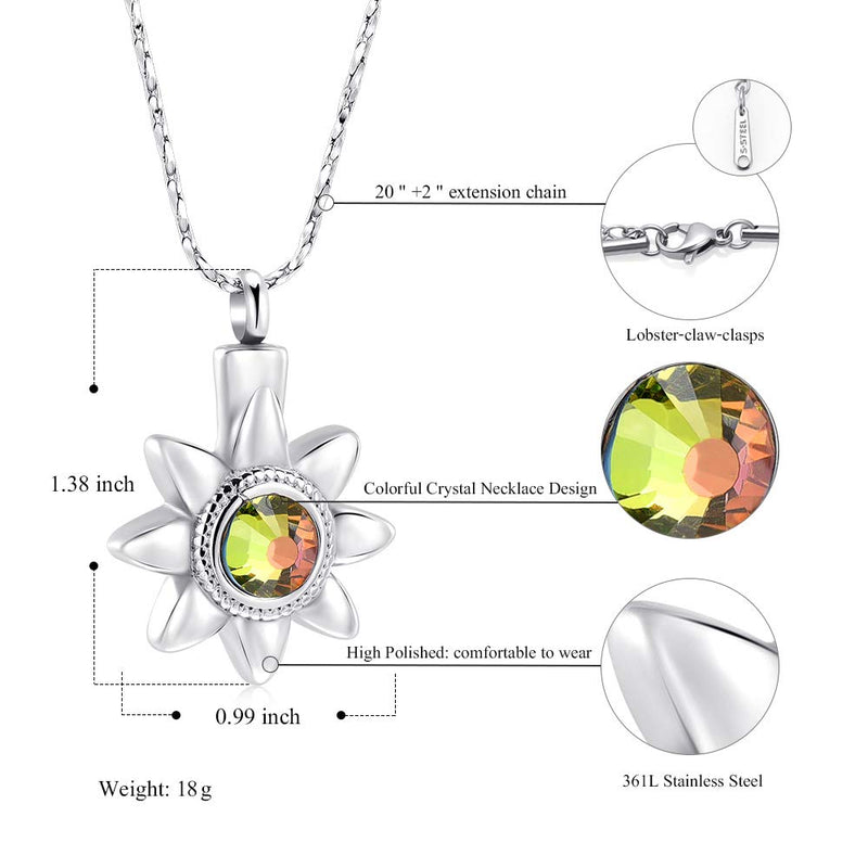 [Australia] - Cremation Jewelry for Ashes with Flower Urn Necklace Stainless Steel Keepsake Memorial Jewelry for Ashes Silver 