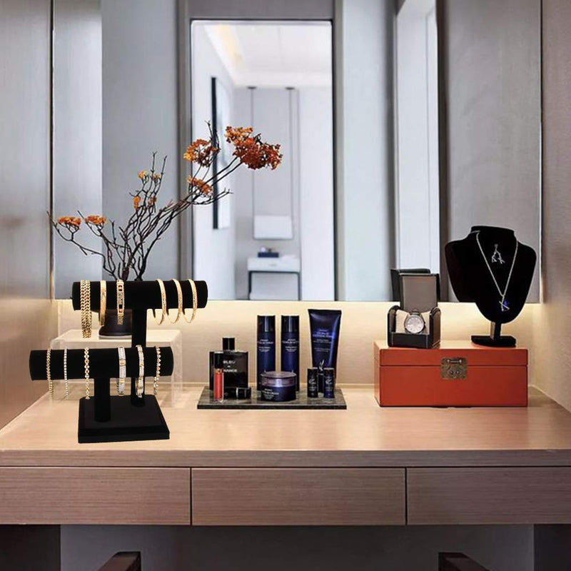 [Australia] - 2 Tier Black Velvet T-Bar Bracelet Watch Jewelry Stand Display (Black) 