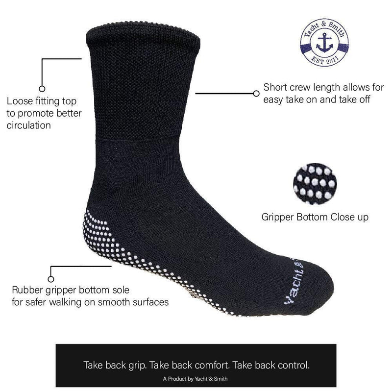 [Australia] - Yacht & Smith 6 Pairs Of Loose Fit Gripper Bottom Diabetic Non-Skid Slipper Black Socks, Grippy Hospital Sock, Wholesale Bulk (6 Pairs Men Gripper Socks, One Size) 6 Pairs Men Gripper Socks 