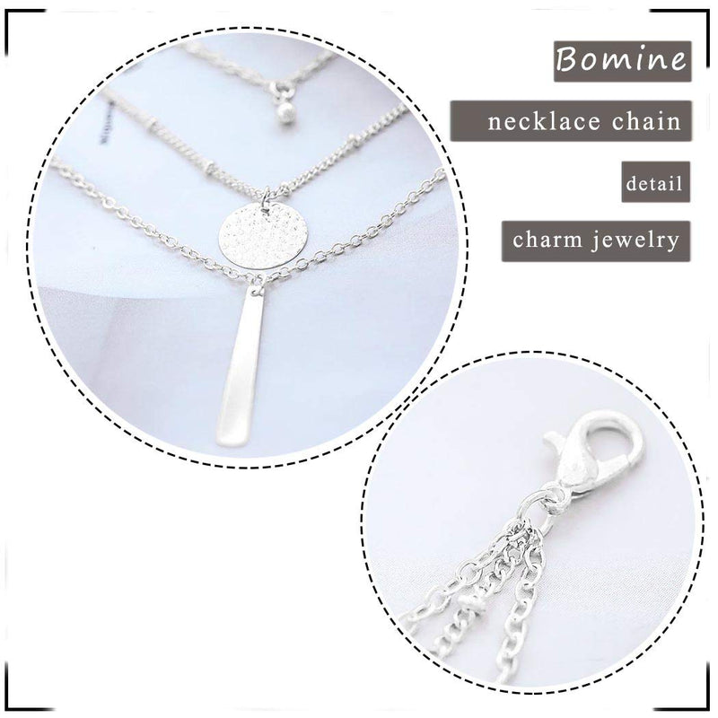 [Australia] - Bomine Layered Bar Necklace Chain Disc and Beaded Pendant Necklaces Jewelry Chains for Women and Girls (Silver) Silver 