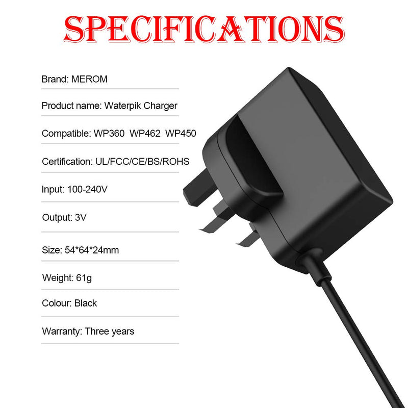 [Australia] - MEROM Water Flosser Charger for YLA-03010 Power Cord Compatible with Waterpik Water Flosser WP360 WP360W WP462 WP462W WP450 WP450W Power Adapter Supply 