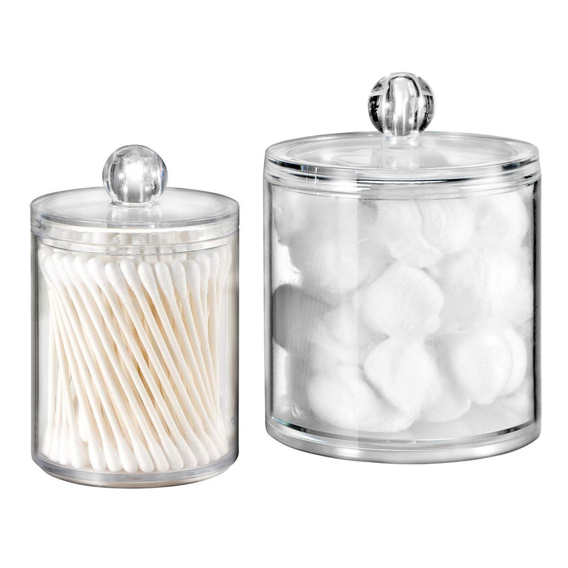 [Australia] - Bathroom Vanity Storage Organizer Canister Holder Apothecary Jars Set for Qtips,Cotton Balls,Swabs,Rounds,Makeup Sponges,Bath Salts,Premium Plastic Acrylic, Clear | 10oz.and 20oz. 10oz. & 20oz. 