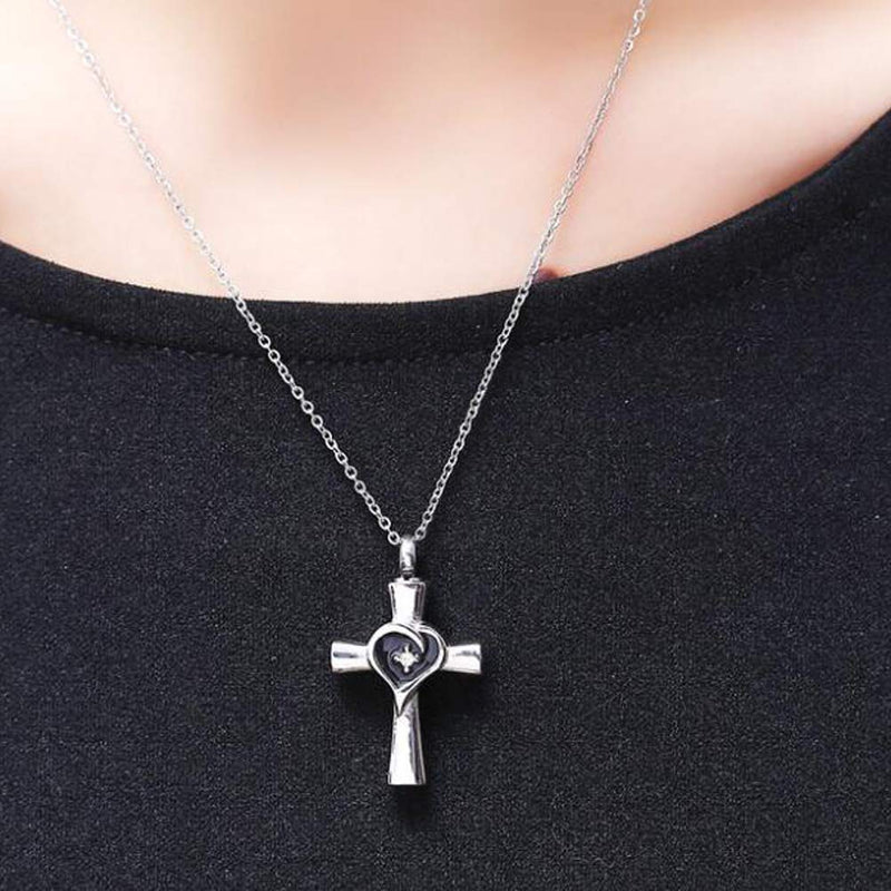 [Australia] - SexyMandala Religious Cross Memorial Urn Necklace for Ashes Cremation Keepsake Pendant Funnel Fill Kit sty1 