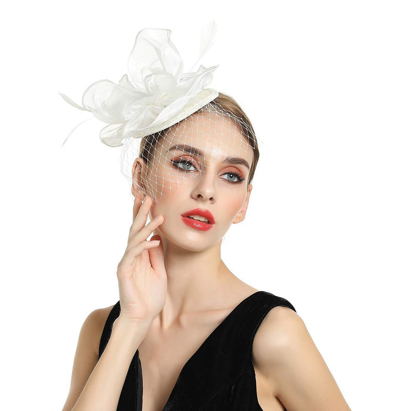 [Australia] - MSmofei Fascinators Hat Hair Clip Hairpin Hat Feather Cocktail Wedding Tea Party Hat for Women and Girls H01-beige 