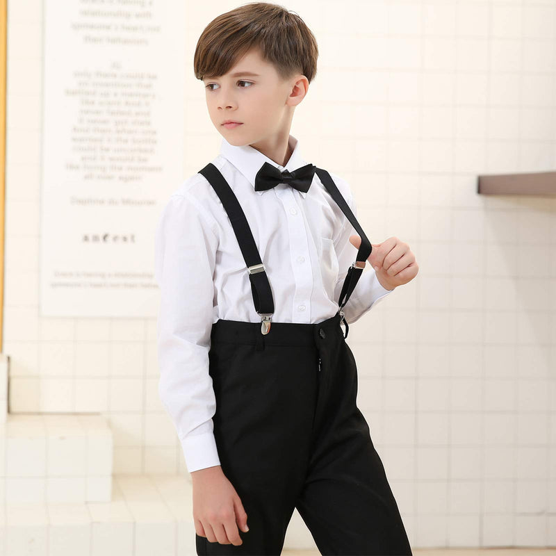 [Australia] - Kids Suspender Bowtie Necktie Sets - Adjustable Elastic Classic Accessory Sets for 6 Months to 13 Year Old Boys & Girls Black 31.5 Inches (Fit 6 Years to 13 Years) 