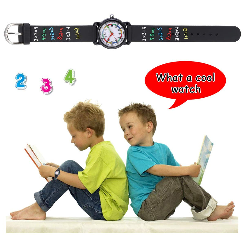 [Australia] - Jewtme Cute Toddler Children Kids Watches Ages 3-8 Analog Time Teacher 3D Silicone Band Cartoon Watch for Little Girls Boys Arithmetic-Black 