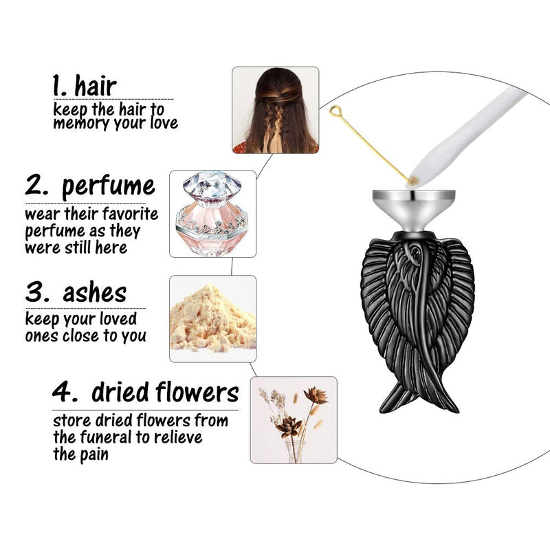 [Australia] - Dletay Angel Wing Cremation Necklace for Ashes Stainless Steel Urn Pendant Ashes Holder Memorial Jewelry-I’m Here Watching Over You Black 