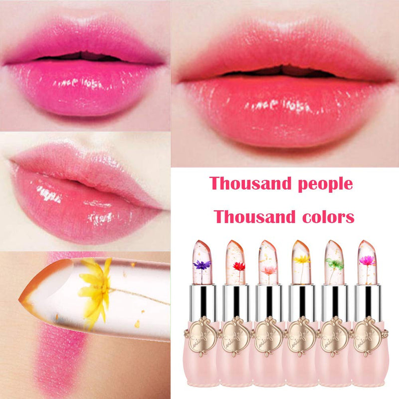 [Australia] - Flower Lip Gloss Crystal Jelly Lipstick, 6 Packs Long Lasting Nutritious Lip Balm Lips Moisturizer Magic Temperature Color Change Lipgloss (pink) pink 