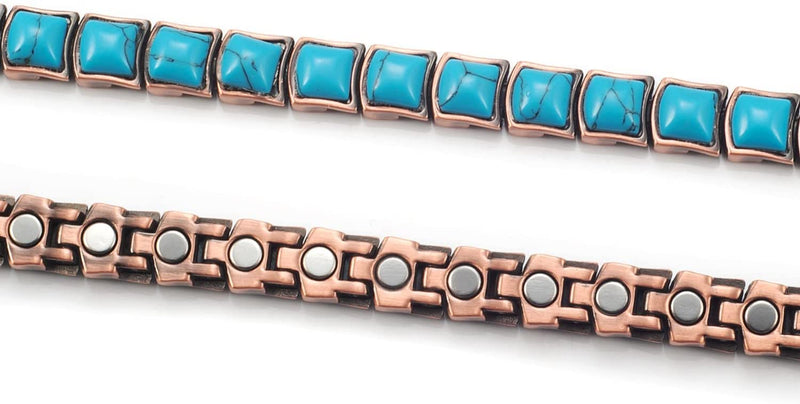 [Australia] - Magnetic Copper Bracelet for Women with Turquoise Blue Semi Precious Gem Stones - 20 cm-Valentine's Gift -Mother's Day Gift 