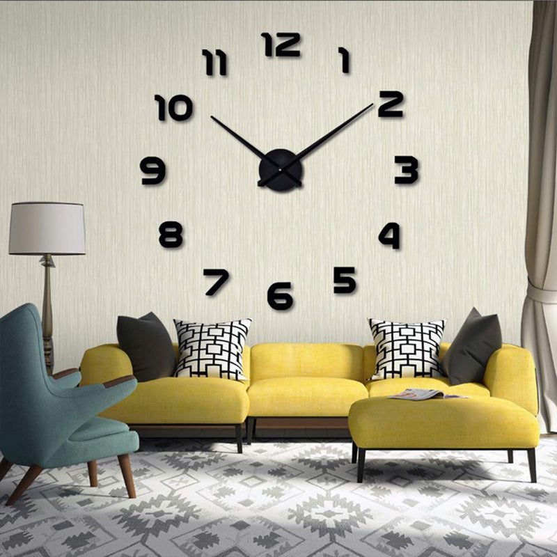 [Australia] - 3D DIY Mirror Surface Wall Clock Large Size Wall Decorative Clocks Silent Non Ticking Movement Clock Hands (Black) Black 