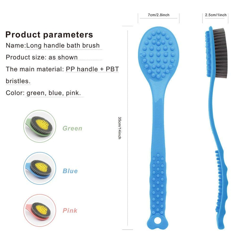 [Australia] - QiCheng&LYS Bath Brush with Long Handle,Back Cleaning Brush,Back Scrubber -Bath & Shower Body Brush -14in (Blue) Blue 