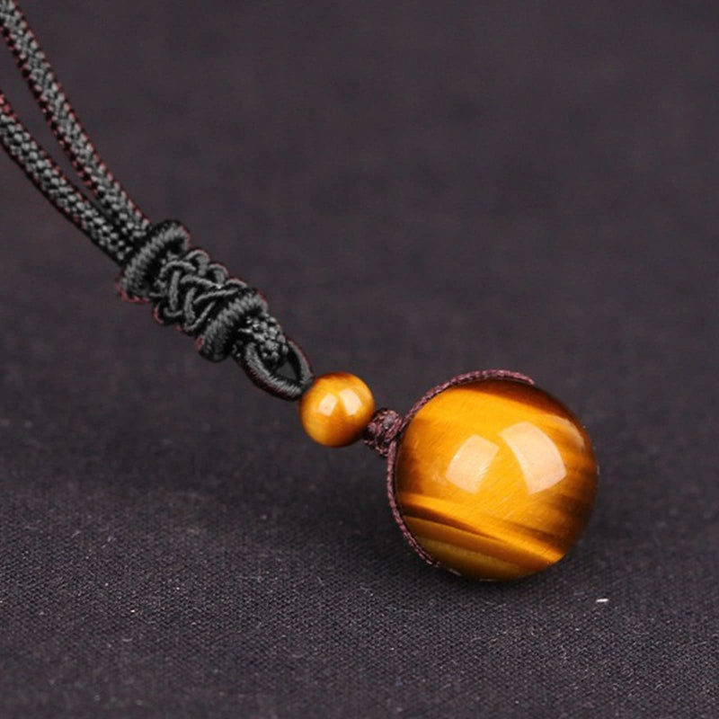 [Australia] - Healing Necklace Natural Yellow Tiger Eye Protection Chakra Beads Stone Pendant for Women Men Adjustable 