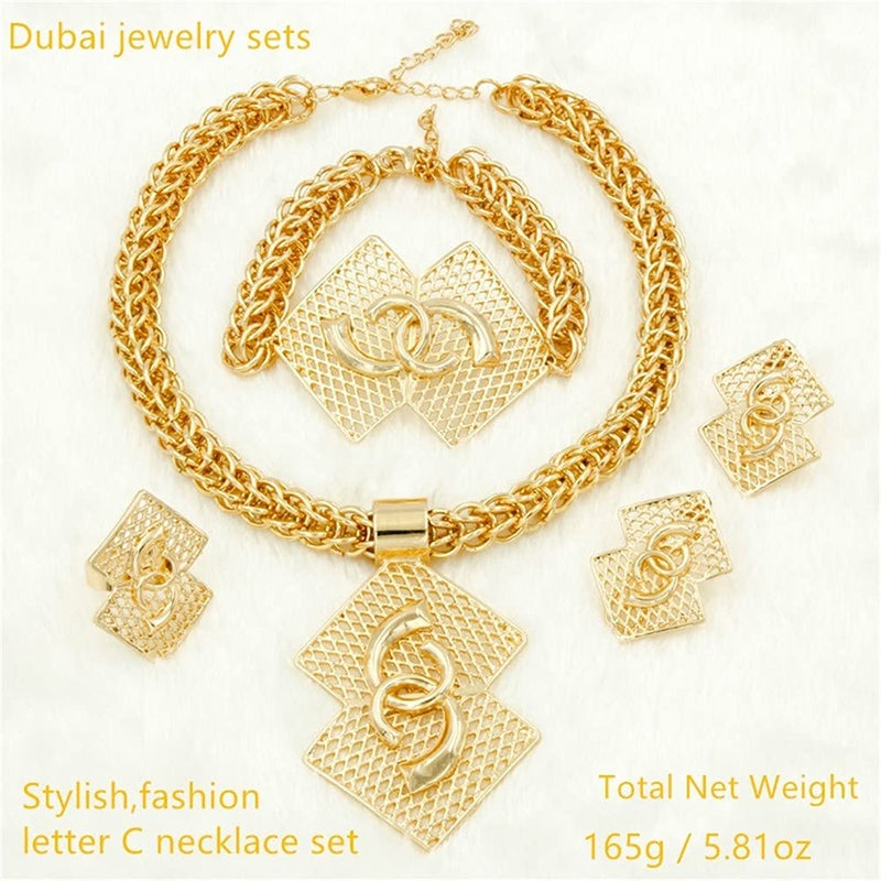 [Australia] - LCKJ 18K Gold Plated Jewelry Set for Africa Women with Necklace Dangle Earrings Bracelet Set with Stainless Steel, Free Wedding Party Jewelry for Bridal Bridesmaid 45cm 