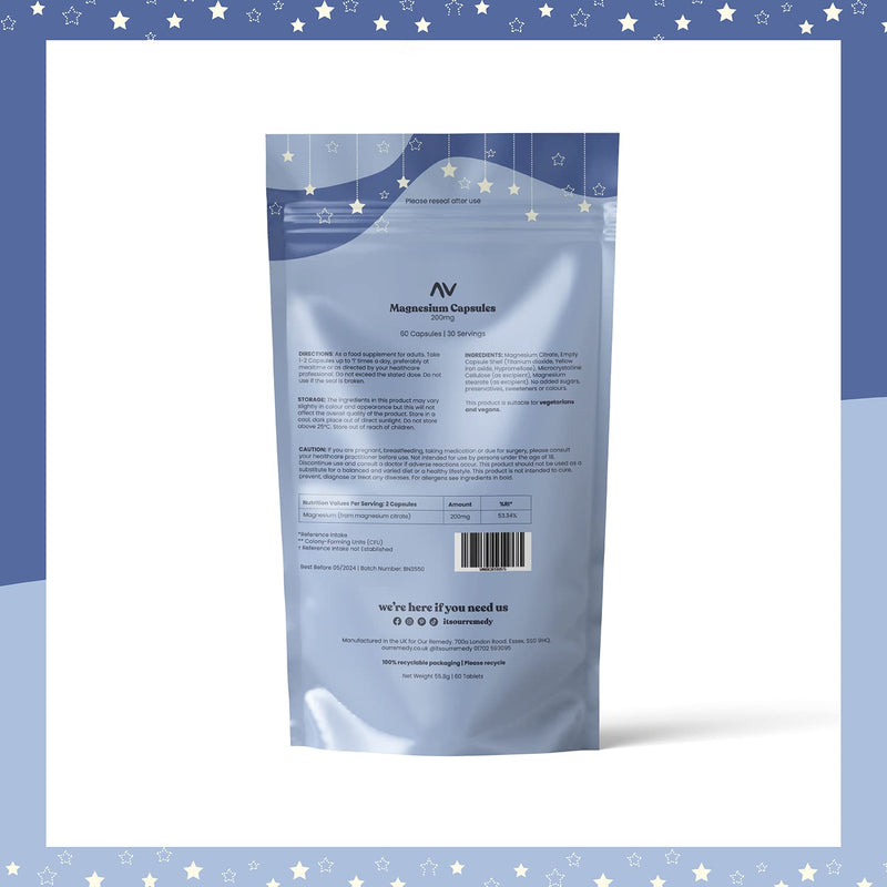 [Australia] - Our Remedy Magnesium Capsules for Women � 200mg Magnesium Citrate for Fast & Effective Absorption � Made by Women, for Women! Natural, Vegan & Plastic Free! � 60 One-a-Day Tablets 