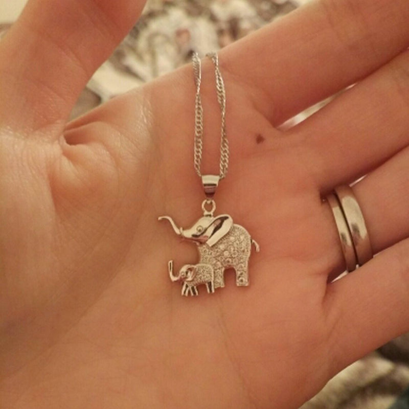[Australia] - Uloveido Mother Day Necklace Mom and Kid Good Luck Elephant Pendant Necklace Silver Color Jewelry Gift for Mothers Gift for Mom Wife from Daughter PN4373 