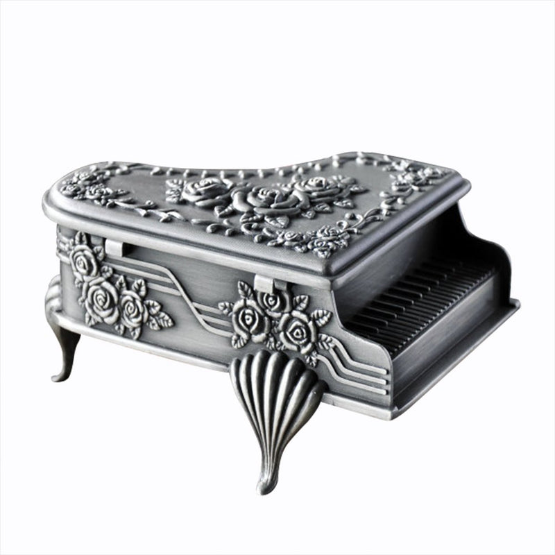 [Australia] - Aimeio Vintage Jewelry Box Metal Treasure Box Antique Piano Shape Metal Jewelry Box Princess Jewelry Makeup Organizer with Flower Carved 