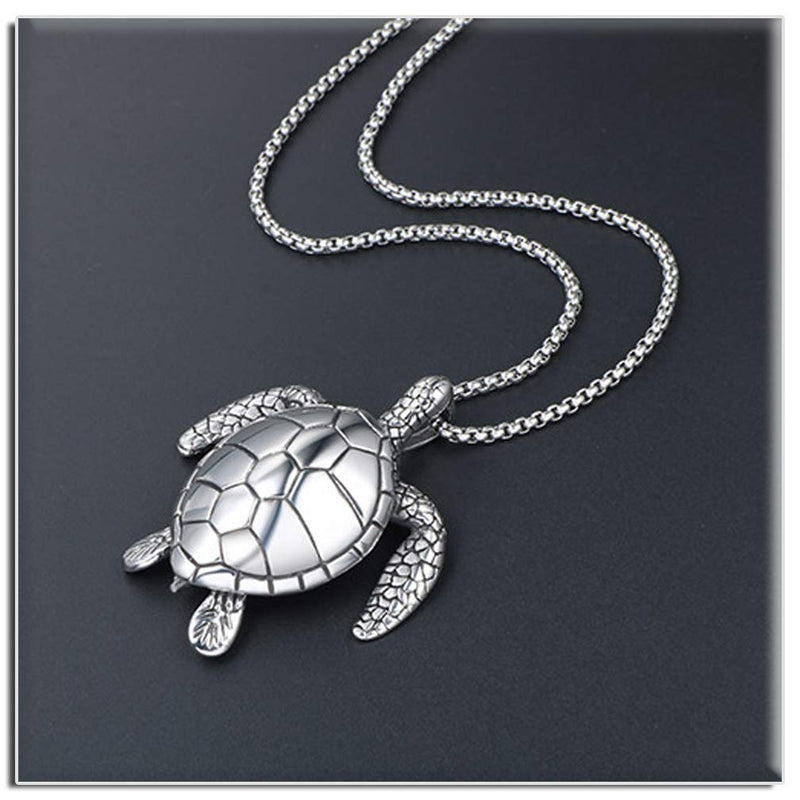 [Australia] - Xusamss Punk Rock Titanium Steel Turtle Tag Pendant Chain Necklace,24inches Box Chain 316L Steel Turtle 