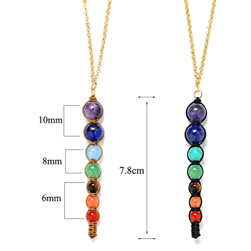 [Australia] - Zuo Bao 7 Chakra Natural Stone Yoga Bracelet 8mm Nature Stone Braided Rope Healing Yoga Bead Rope Necklace Necklace-Yellow Rope 