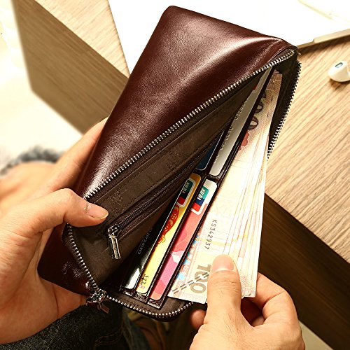 [Australia] - Genuine Leather Handbag Organizer Card Case Zipper Long Wallet Medium Coffee 