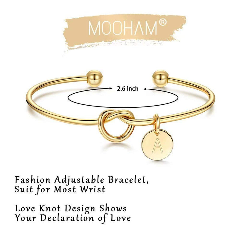 [Australia] - M MOOHAM Bridesmaid Proposal Gifts, Tie The Love Knot Bridesmaid Bracelet with 26 Initials Bridesmaids Gifts for Wedding with Box, Cards A - Gold 