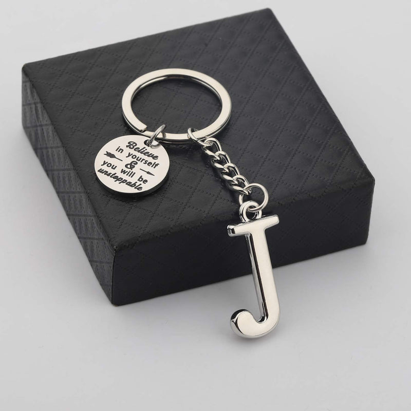 [Australia] - FUSTMW Initial Keychain Alphabet Initial Letter Key Ring Pendant Inspiration Gifts Believe in Yourself and You Will Unstoppable Initial J 