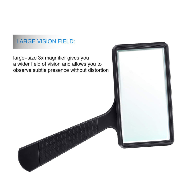 [Australia] - 3X Handheld Magnifier, 3.77 x 1.89 Inch Rectangular Magnifying Glass, Scratch Resistant Glass Lens for Reading, Hobbies, Repair, Observation 