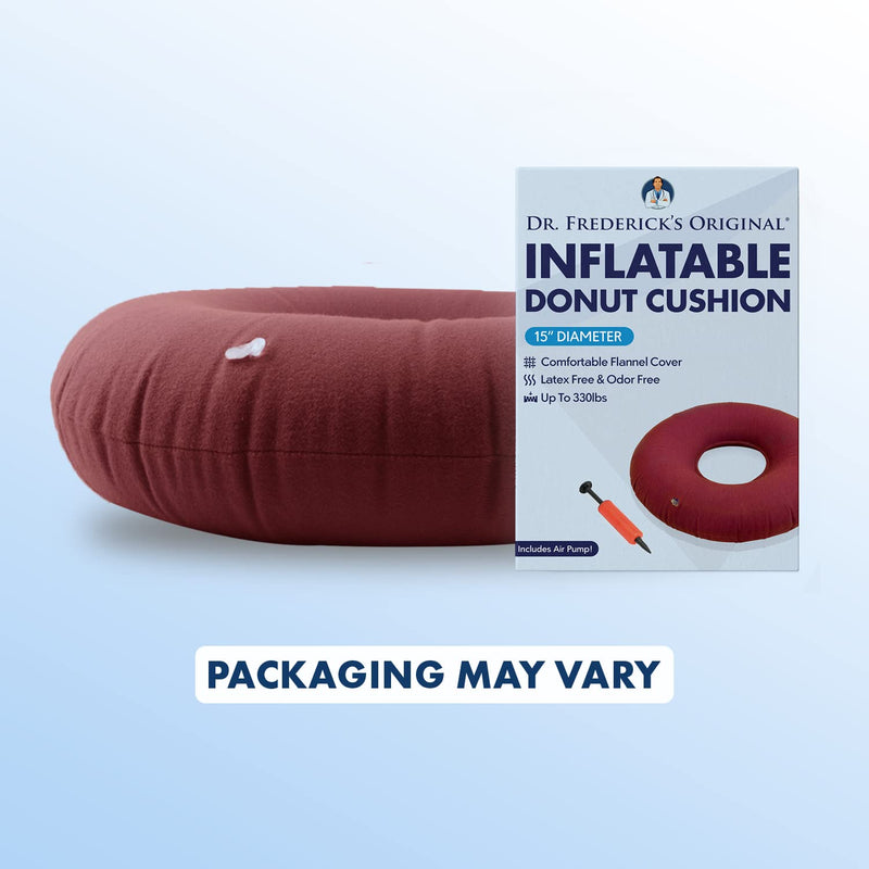 [Australia] - Dr. Frederick’s Original Donut Pillow - 15" Inflatable Donut Cushion for Tailbone Pain Relief - Donut Pillow Seat Cushion for Hemorrhoids, Bed Sores, Prostatitis - Red 