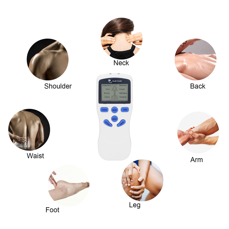 [Australia] - Dual Channel EMS Tens Machine Muscle Stimulator for Pain Relief, Portable Lumbar Cervical Vertebra Muscle Massager Machine with 4 Self-Adhesive Electrodes Replacement 