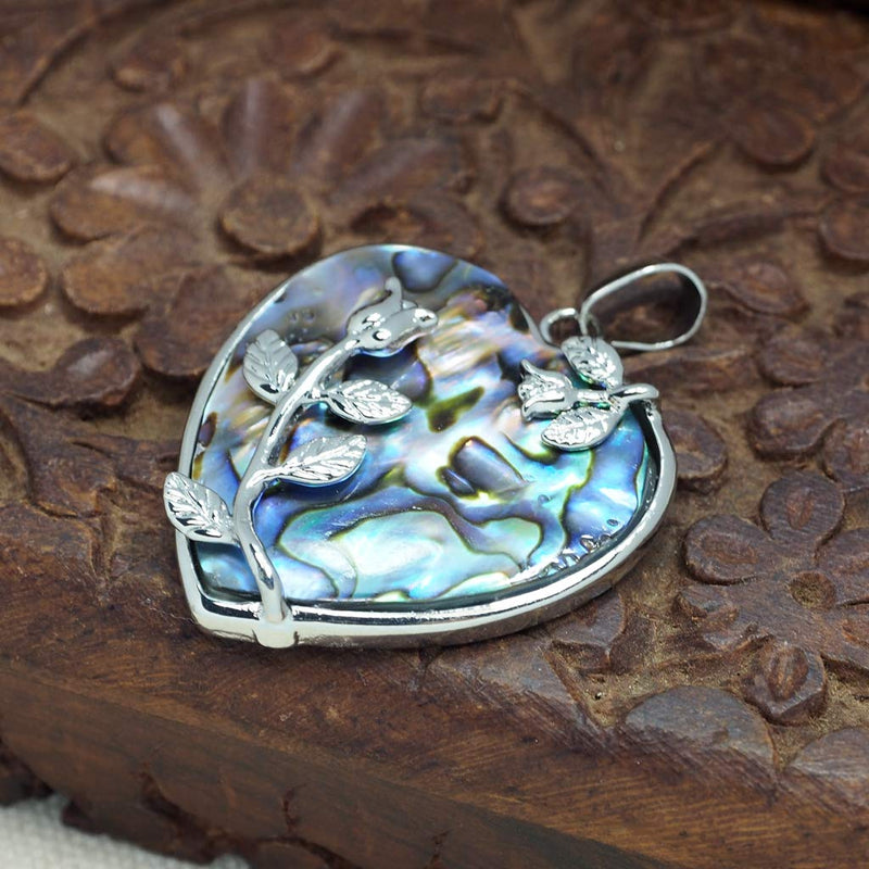 [Australia] - CZgem Nature Abalone Shell Pendant Silver, Genuine Nature Shell Drop Gift for Mum 1.7" -D1575 